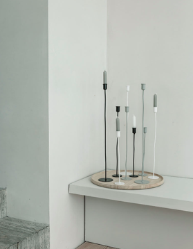 DE RONDE KANDELAAR - zijde grijs H 50cm